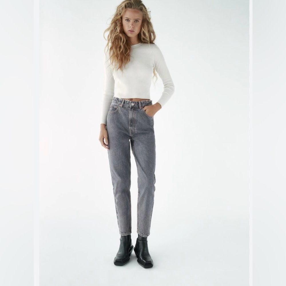 ZARA-HIGH WAIST - MOM Jean- ANKLE LENGTH —EUC-Sz 4-Gray-washed black☀️🖤​​ - Picture 7 of 10